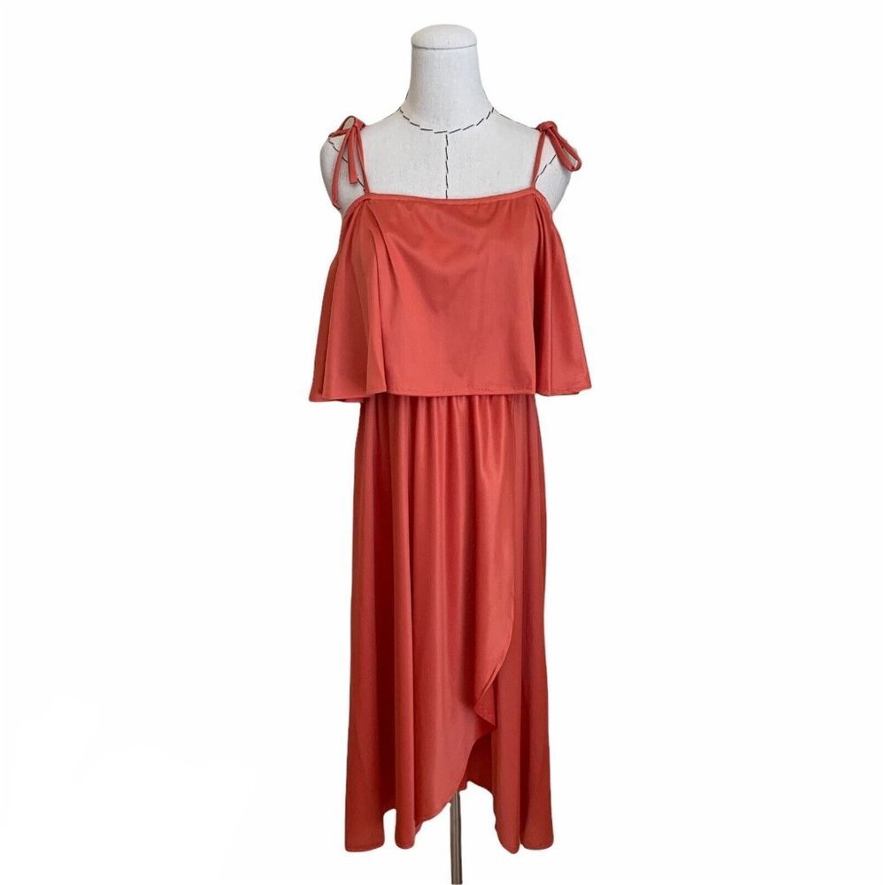 Vintage 70s 80s Terra Cotta Orange Flowy Dress Polyester Groovy Boho Disco